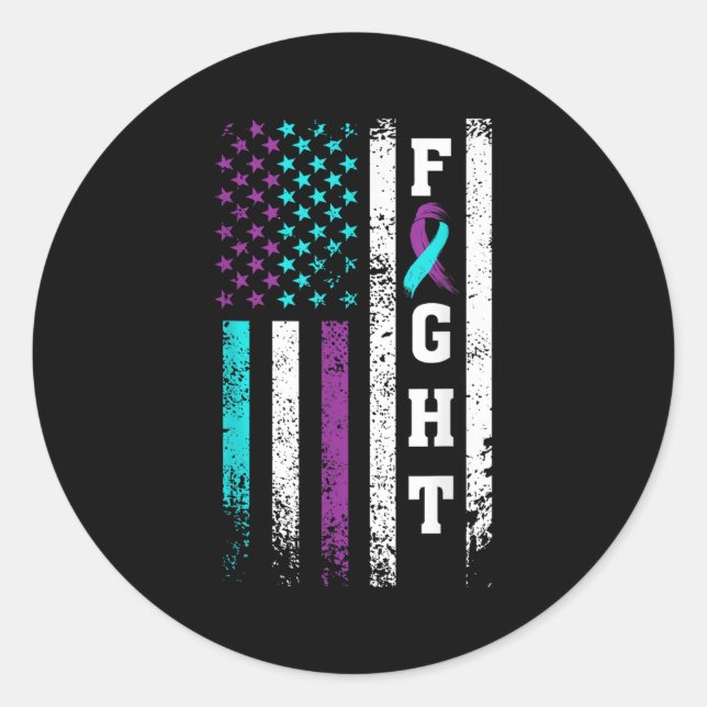 Retro Fight Suicide Prevention Awareness Us Flag  Classic Round Sticker (Front)
