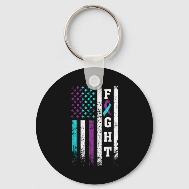 Retro Fight Suicide Prevention Awareness Us Flag  Key Ring (Front)