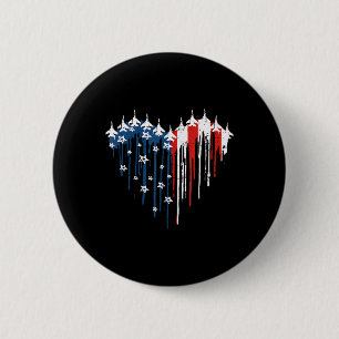 Retro Fighter Jet Aeroplane American Flag Heart 4t 6 Cm Round Badge