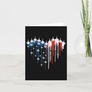 Retro Fighter Jet Aeroplane American Flag Heart 4t Card