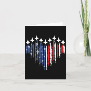 Retro Fighter Jet Aeroplane American Flag Heart 4t Card