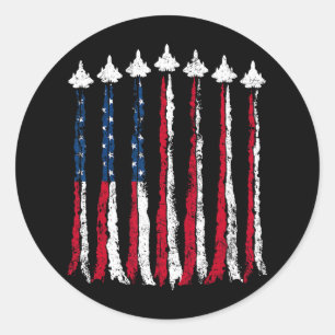 Retro Fighter Jet Aeroplane American Flag Heart 4t Classic Round Sticker