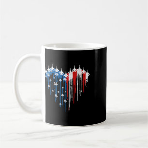 Retro Fighter Jet Aeroplane American Flag Heart 4t Coffee Mug