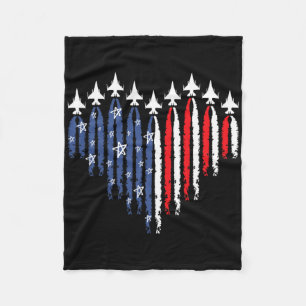Retro Fighter Jet Aeroplane American Flag Heart 4t Fleece Blanket
