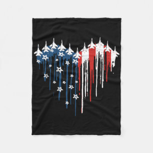 Retro Fighter Jet Aeroplane American Flag Heart 4t Fleece Blanket