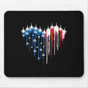 Retro Fighter Jet Aeroplane American Flag Heart 4t Mouse Mat