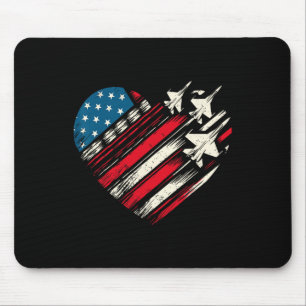 Retro Fighter Jet Aeroplane American Flag Heart 4t Mouse Mat