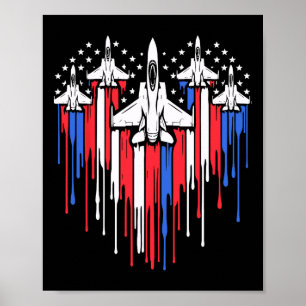 Retro Fighter Jet Aeroplane American Flag Heart 4t Poster