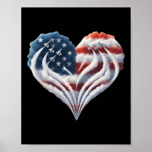 Retro Fighter Jet Aeroplane American Flag Heart 4t Poster
