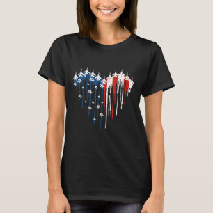 Retro Fighter Jet Aeroplane American Flag Heart 4t T-Shirt