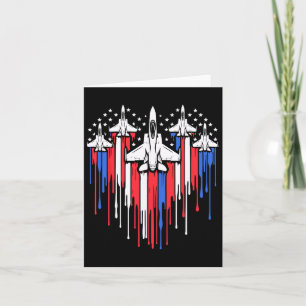 Retro Fighter Jet Airplane American Flag Heart 4th Card