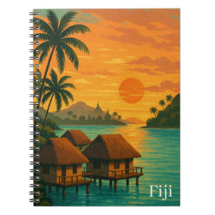 Retro Fiji Tropical Ocean Bungalows Sunset View Notebook