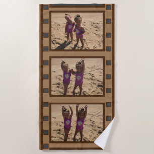 Retro Film Strip Add Up to 3 Photos Beach Towel