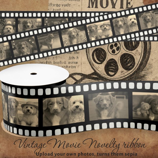Retro Film Strip Personalised DIY 10 Images Sepia Satin Ribbon (Retro Film Strip Personalized DIY 10 Images Sepia Satin Ribbon by Ricaso. turns your photos sepia)