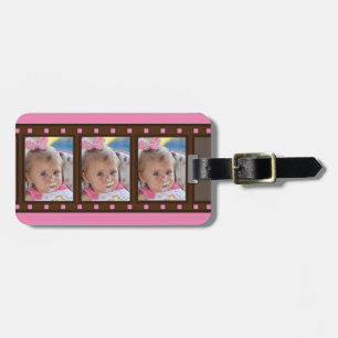 Retro Film Strip  Up to 3 Portrait Photos on Pink Luggage Tag