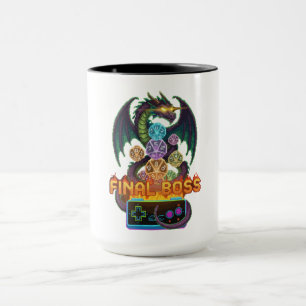 Retro Final Boss Dragon & Dice   Gamer TTRPG Pixel Mug