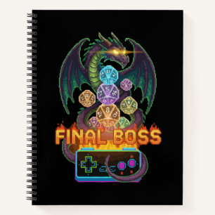 Retro Final Boss Dragon & Dice   Gamer TTRPG Pixel Notebook