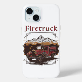Retro fire engine mountain range iPhone 15 case