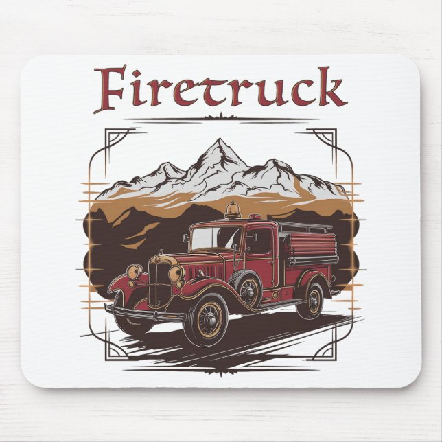 Retro fire engine mountain range mouse mat (Front)