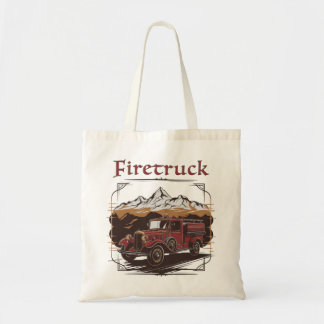 Retro fire engine mountain range tote bag