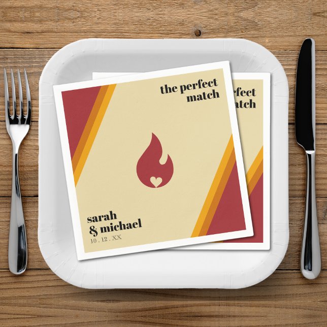 Retro Fire Heart Striped The Perfect Match Wedding Napkin (Retro Fire Heart Striped The Perfect Match Wedding Napkins
)