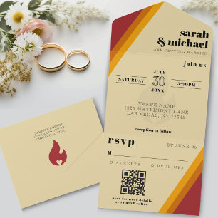 Retro Fire Heart Striped Wedding Reception All In One Invitation