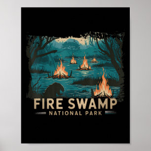 Retro Fire Swamp National Park Camping Hiking Moun Poster