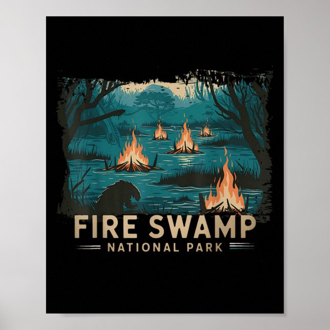 Retro Fire Swamp National Park Camping Hiking Moun Poster (Front)