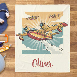 Retro Firefighting Water Bomber AirPlane Fleece Blanket