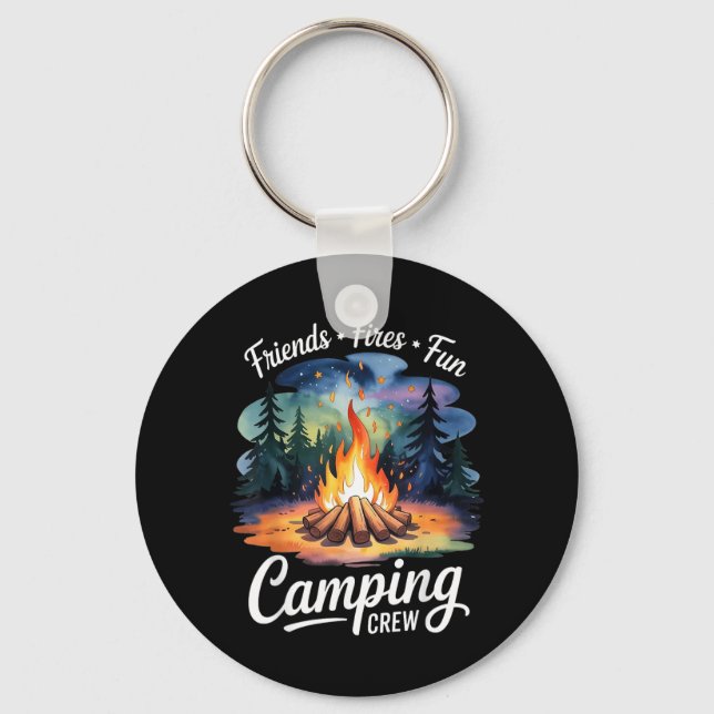 Retro Fires Friends Fun Camping Crew Matching Key Ring (Front)