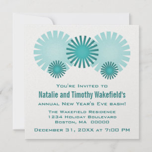 Retro Fireworks New Year's Eve Invite, Teal Invitation