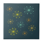 Retro Fireworks Starbursts Dark Blue Mid-century Tile<br><div class="desc">Elevate your tiling project with this fabulous retro firework starburst on dark blue mid century style ceramic tile. It will add that POP you're looking for!</div>