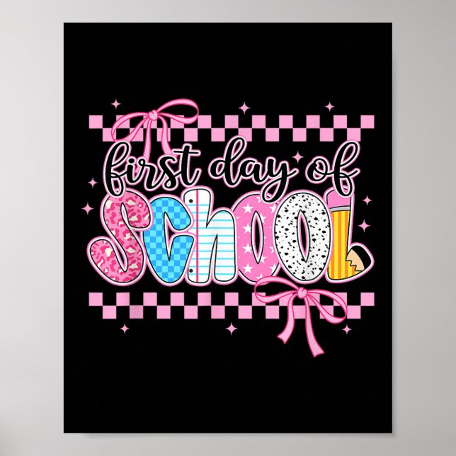 Retro First Day Of School Bow Teacher Student Back Poster (Front)