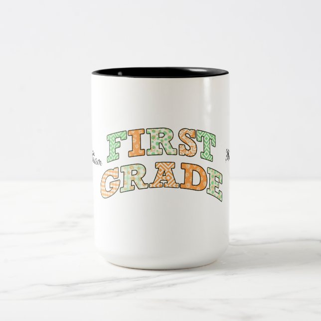 Retro First Grade Back to School Typography Two-Tone Coffee Mug (Center)