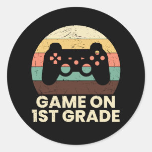 Retro First Grade Gamer Back to School Kids Gift Classic Round Sticker