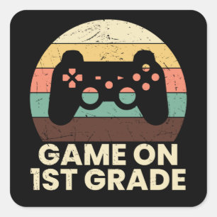 Retro First Grade Gamer Back to School Kids Gift Square Sticker