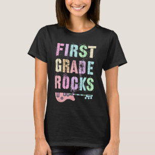 Retro FIRST GRADE ROCKS Teacher Rockstar 1st ABCD  T-Shirt