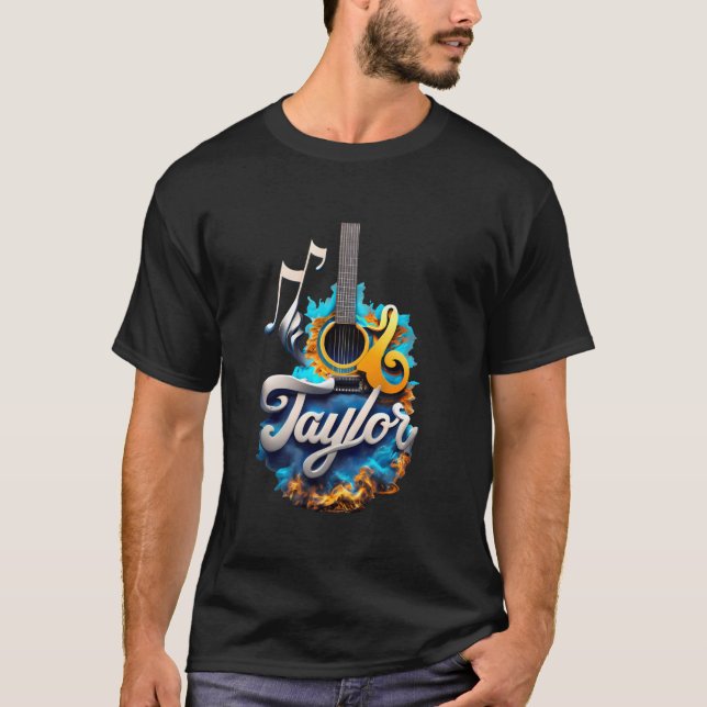 Retro First Name TAYLOR Guitar Personalised Groovy T-Shirt (Front)