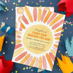 Retro First Trip Around the Sun ONE Birthday Invitation<br><div class="desc">Celebrate your baby's first trip around the sun with a colourful and retro birthday with a watercolor sun and rays design. Give your little sunshine a fun and cute themed 1st birthday celebration, featuring a yellow sun with orange and coral rays. Simply customise to truly make it your own -...</div>