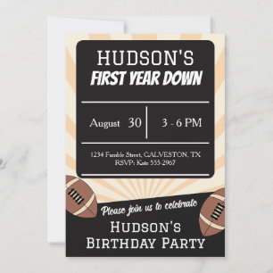 Retro First Year Down Football 1st Birthday Invitation