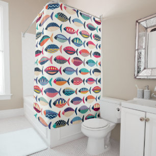 retro fish pink shower curtain
