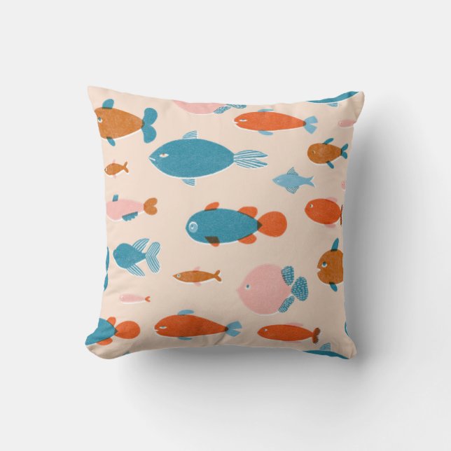 Retro Fish: Risograph Style Pattern Cushion (Front)