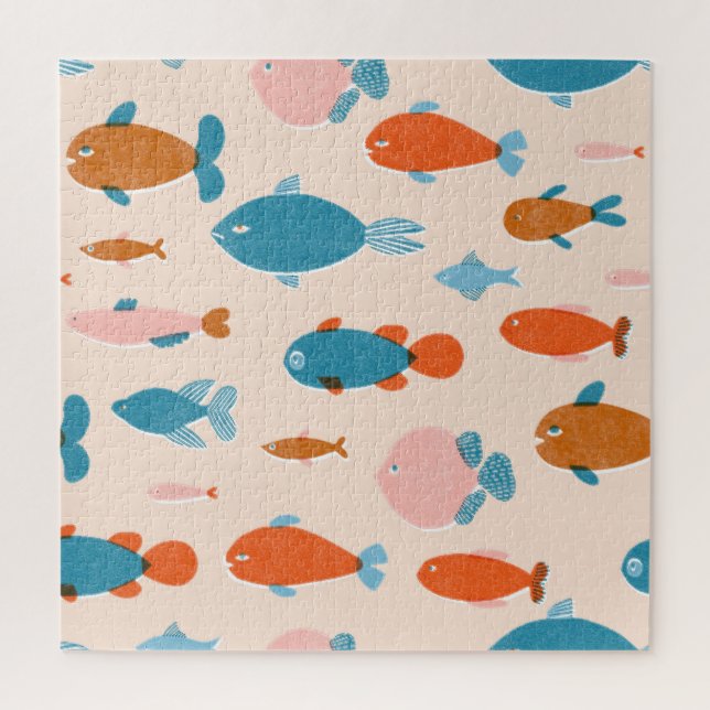 Retro Fish: Risograph Style Pattern Jigsaw Puzzle (Vertical)