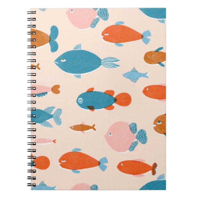 Retro Fish: Risograph Style Pattern Notebook (Front)