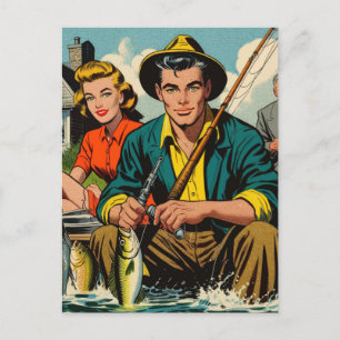 Retro Fishing Comics Postcard