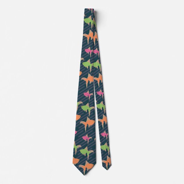 Retro Fishing Dad Neon Fish Pattern Tie (Front)