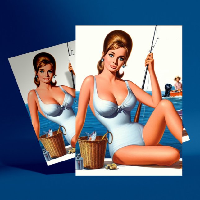 Retro Fishing Pin-up Postcard (Creator Uploaded)