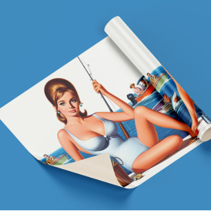 Retro Fishing Pin-up Wrapping Paper