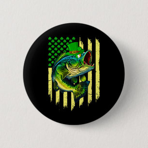 Retro Fishing Rod And Shamrocks Usa Flag Saint Pat 6 Cm Round Badge