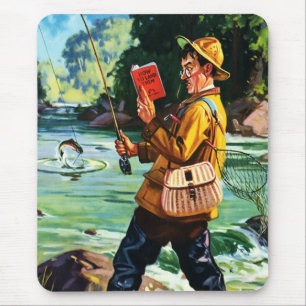 Retro Fishing Scene Illustration Gift Mouse Mat